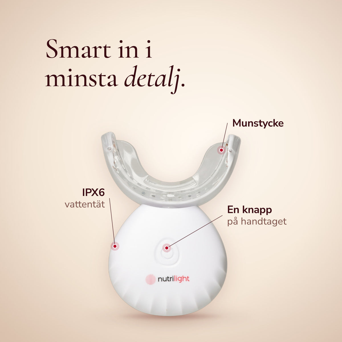 Cherry med utmerkede detaljer: munnstykke, en knapp på håndtaket og vanntett i henhold til IPX6.