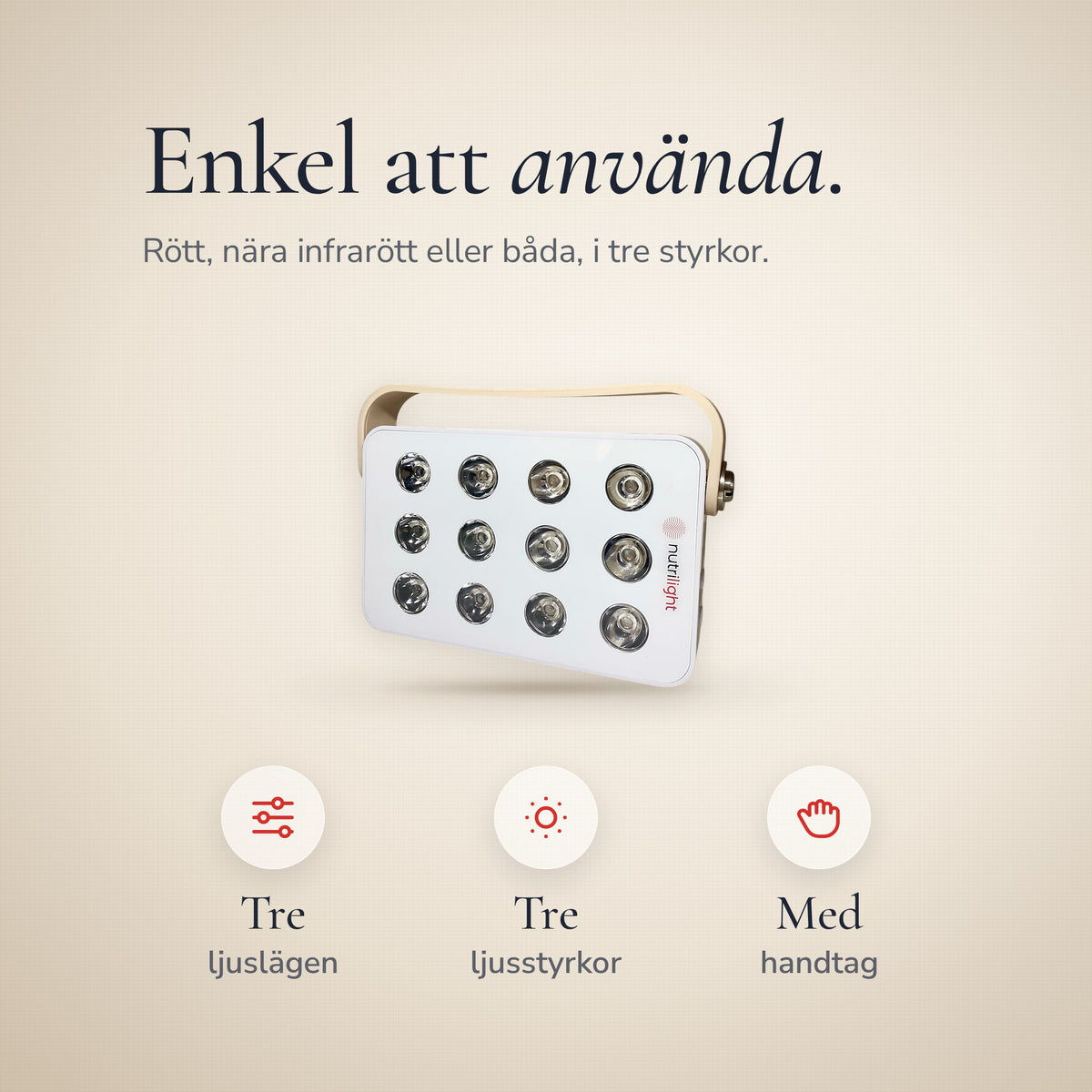 Robin Gen 2 med tre lystilstande (rødt, nær-infrarødt eller begge), tre lysstyrker og håndtag.